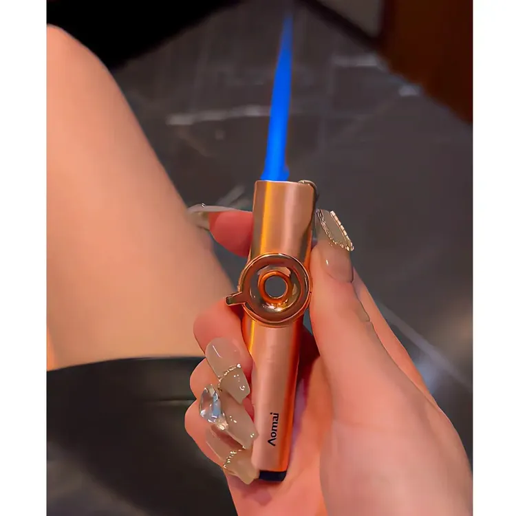 奥麦防风直冲蓝焰打火机创意小焊枪金属砂轮充气男士潮网红点烟器