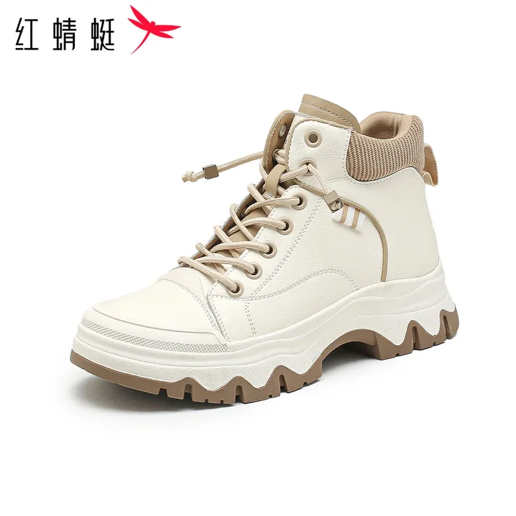 红蜻蜓马丁靴2025冬季女款厚底增高时尚潮流英伦风休闲高帮休闲靴