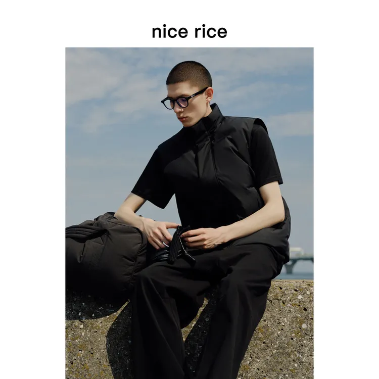 nice rice好饭 25冬季90白鸭绒拉链口袋宽松高领马甲NHD10094