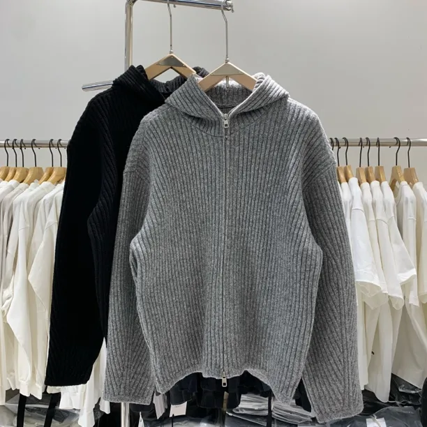 秋冬男士羊毛外套韩版新贵老钱风毛衣针织衫宽松百搭锁温连帽开衫