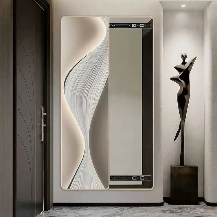 轻奢艺术隐藏式穿衣镜推拉全身镜装饰画暗藏隐形可关闭遮挡镜子画