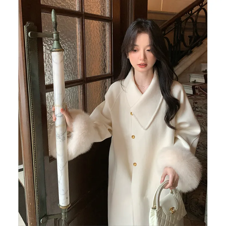 白色双面呢子大衣女2025秋冬新款千金风洋气小个子高级感毛呢外套