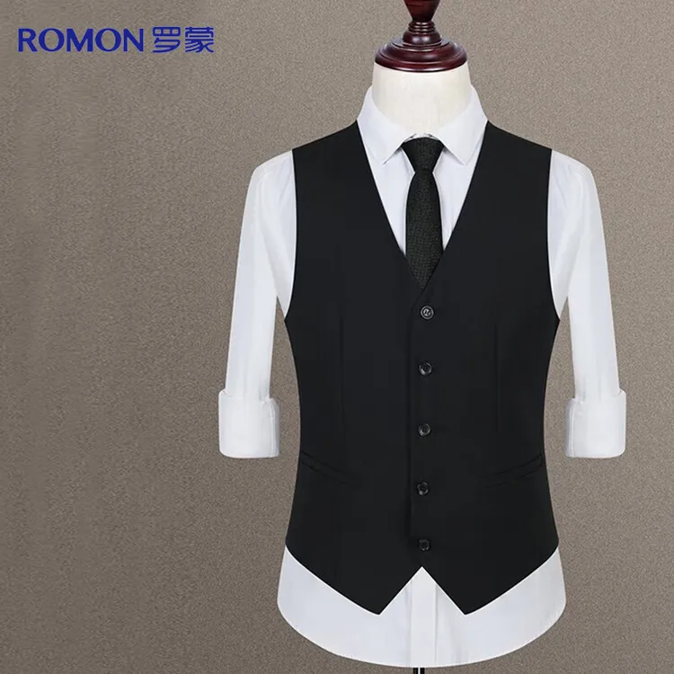 Romon/罗蒙西装马甲男士修身商务职业上班正装结婚新郎马夹背心