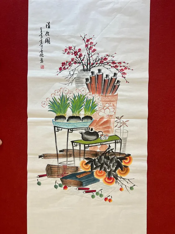 427四尺65x135cm清供图玄关书房客厅办公室现代手工墙壁装饰画