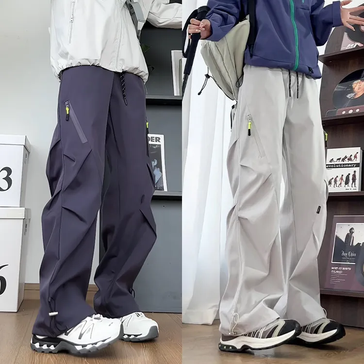 美式压褶工装裤男女秋季潮流三防冲锋裤宽松大码百搭显瘦休闲裤子