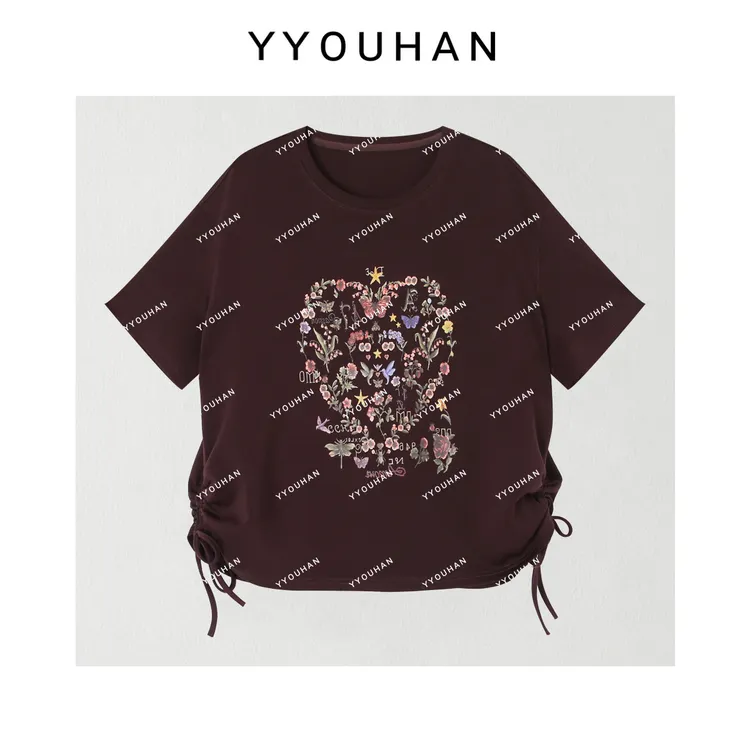 YYOUHAN 2025新款风旅铃兰设计款爱心花卉T恤上衣 2507C4165