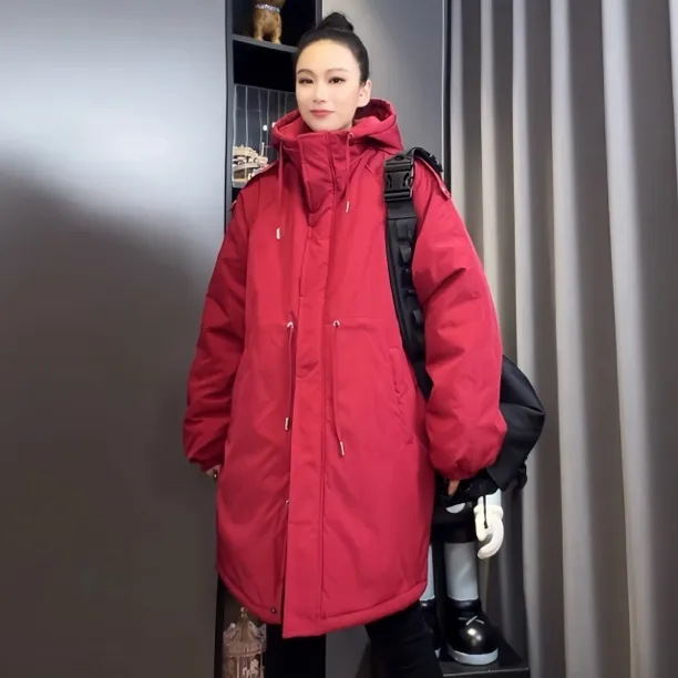 棉服女中长款2025冬季新款韩版宽松加厚保暖棉衣外套百搭连帽棉袄