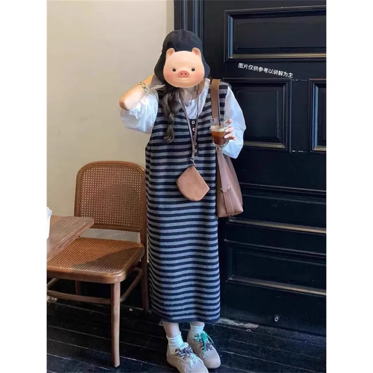 2025早秋季新款大码女装韩系慵懒风背心裙+打底衫上衣
