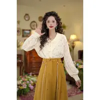 扣子家【半糖云朵】复古港风长袖秋季衬衫法式上衣设计感KK0726336