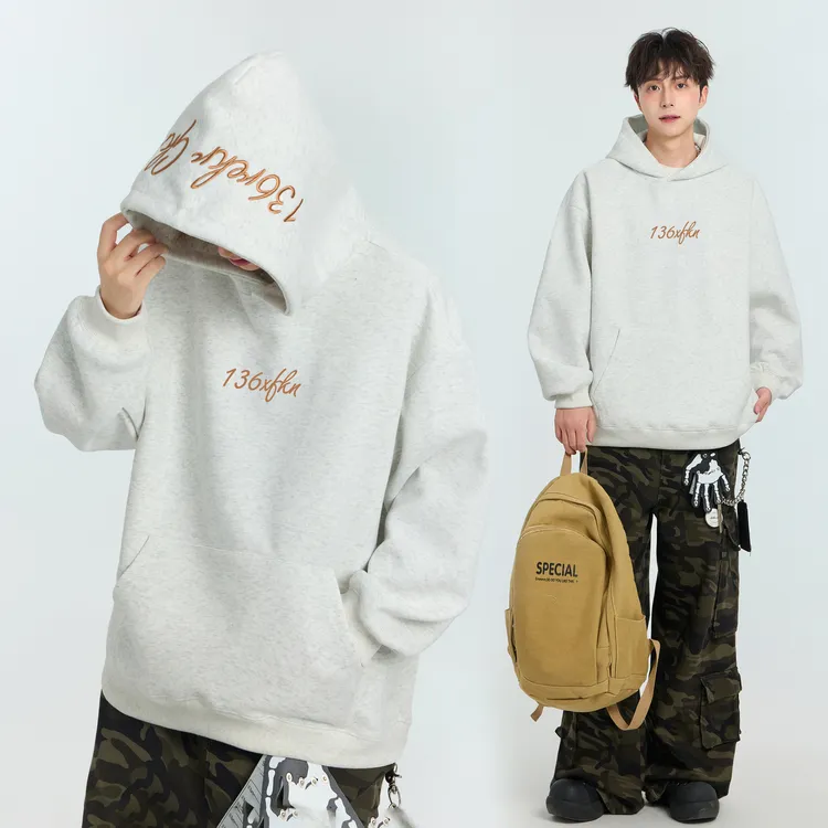 秋冬连帽刺绣重磅卫衣男女设计感潮牌宽松青少年休闲长袖外套帽衫