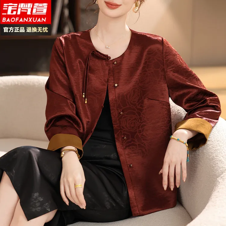 新中式妈妈秋装外套薄款高品质衬衫中老年女春秋外套女秋季外套