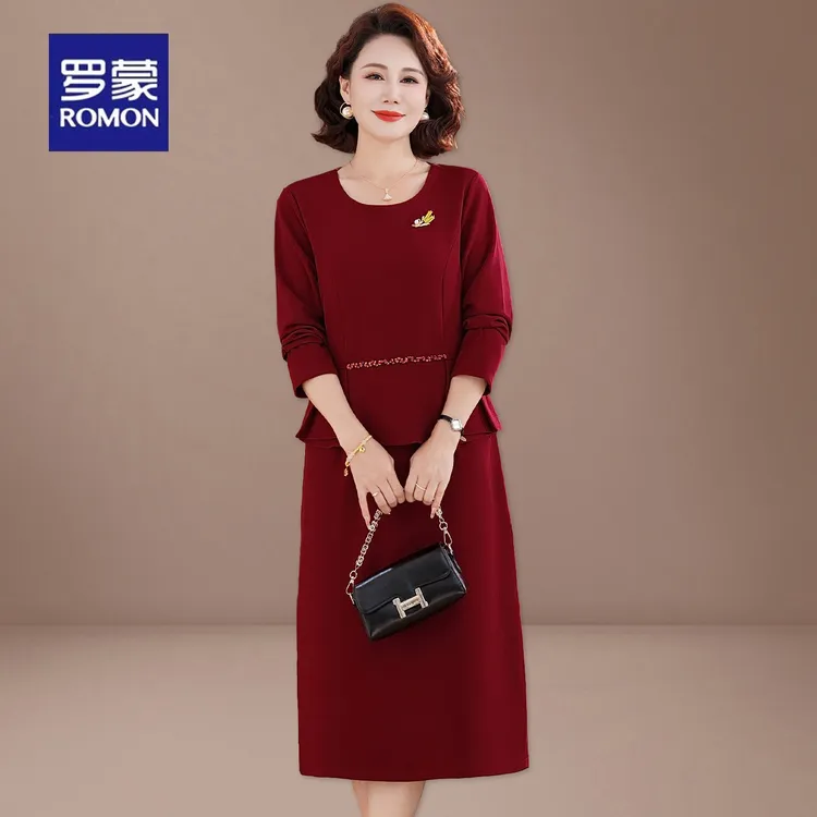 罗蒙喜婆婆婚宴装2025新款中老年妈妈假两件连衣裙结婚礼服裙子