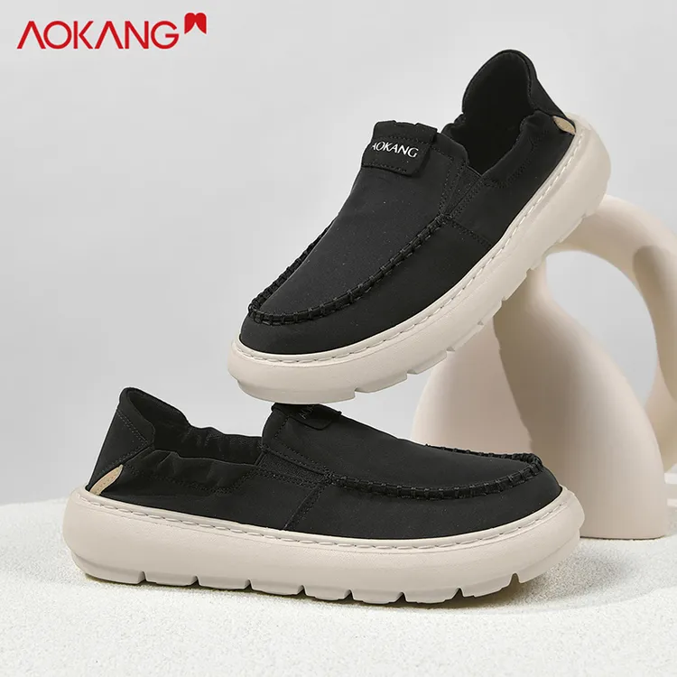 Aokang/奥康官方正品春季新款隐形增高免系带一脚蹬休闲布鞋男鞋商品图