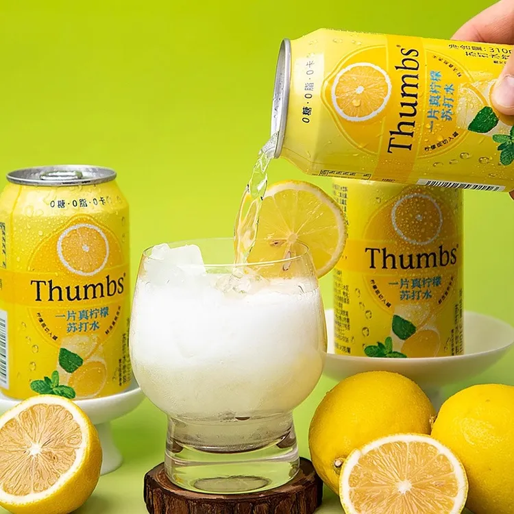 Thumbs一片真柠檬苏打水饮料310ml罐装0糖0脂0卡清爽柠檬汽水