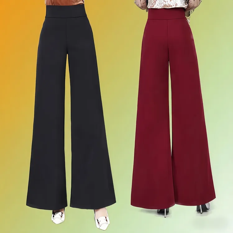 摩登舞国标舞女士跳舞高腰广场舞阔腿裤练功长裤黑色交谊舞蹈裤子