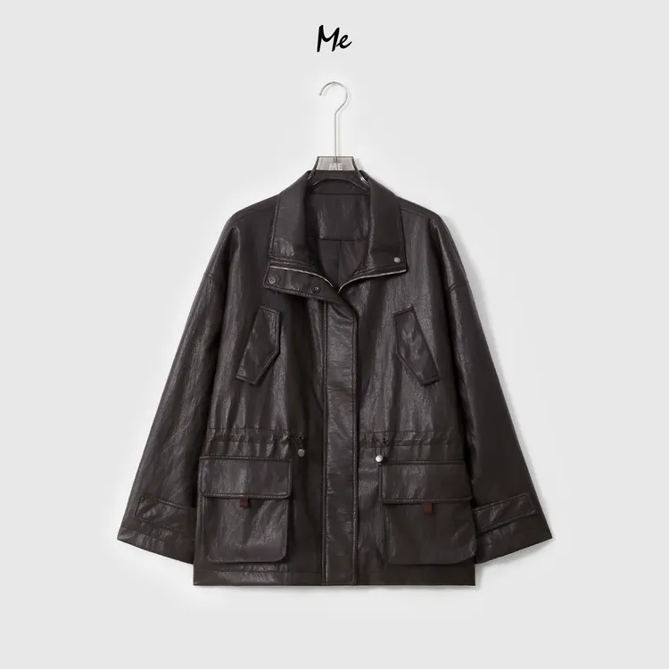 ME【卡利亚】复古哑光感收腰显瘦时尚百搭宽松一手长外套MESA0192