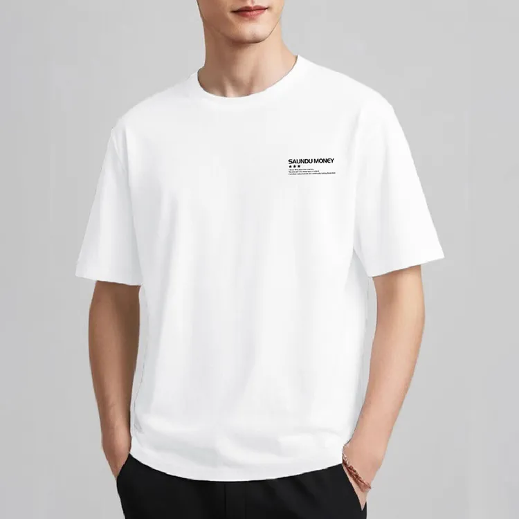美式260g重磅纯棉短袖T恤男圆领上衣服白色半袖潮牌字母印花体恤
