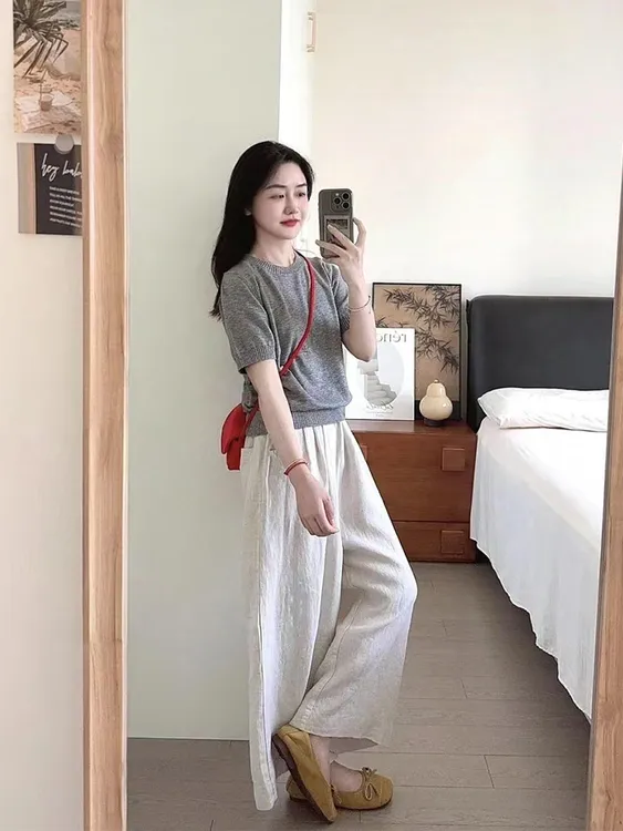 2025超火夏装一整套韩系慵懒chic显瘦上衣休闲阔腿裤两件套装女潮