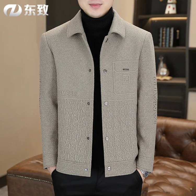 东致秋冬男士毛呢外套加绒加厚呢子夹克潮流休闲翻领男装短款大衣