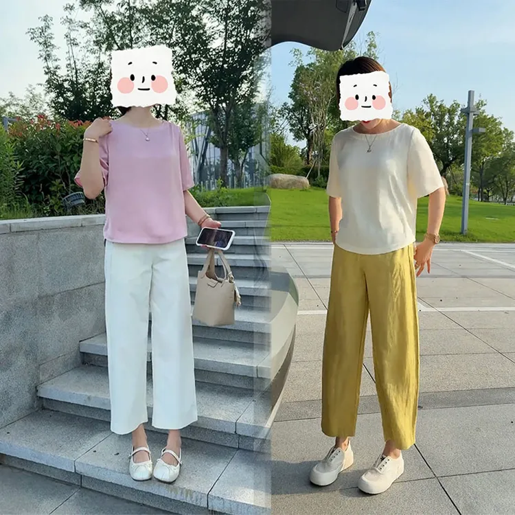 夏装时尚百搭巨好看一整套宽松显瘦圆领短袖上衣搭配九分裤两件套