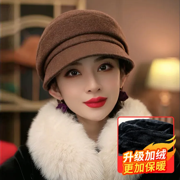 【PT0710羊毛贝雷帽】绵羊毛贝雷帽帽百搭复古保暖气质日系秋冬帽