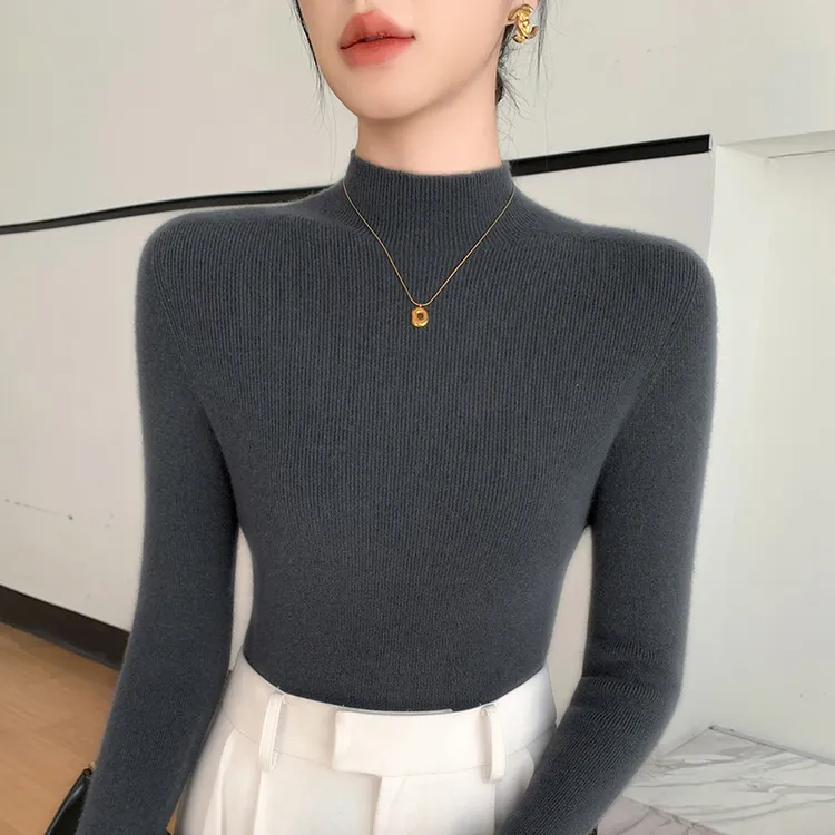 套头立领纯色厚款套头款上衣毛针织衫打底衫时尚长袖
