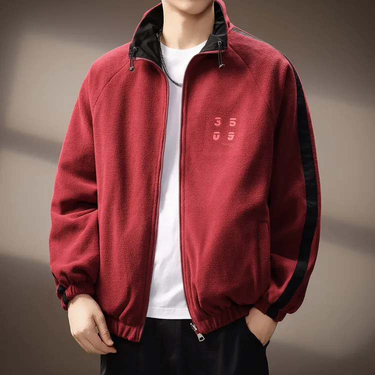 【双面穿】高端潮牌字母印花工装夹克男士秋季新款羊羔绒宽松外套