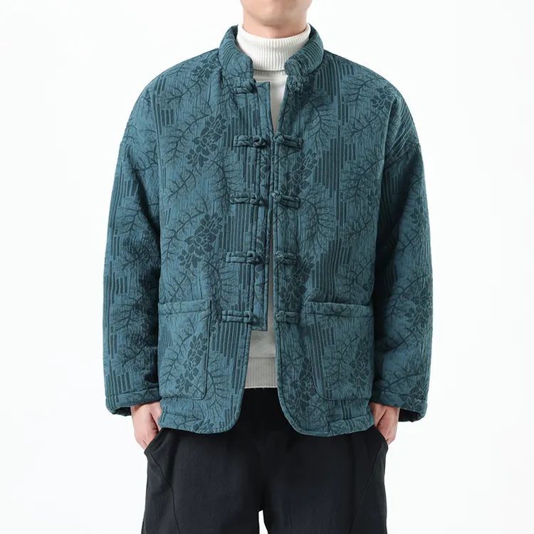 新中式复古休闲加厚保暖棉服中国风暗纹提花棉衣外套男士立领唐装