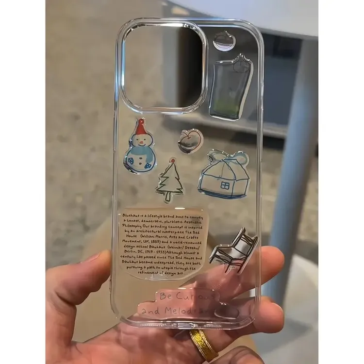 佳美萱可爱雪人DIY贴纸适用iPhone15苹果16promax手机壳高透软壳