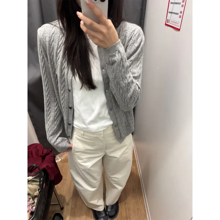 【优家同款】Miss sumeyY4002自制麻花圆领针织开衫/早秋毛衣外套女