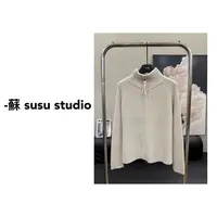 JS秋冬韩国东大门麦麦绒拉链翻领外套女慵懒高领针织开衫毛衣0946