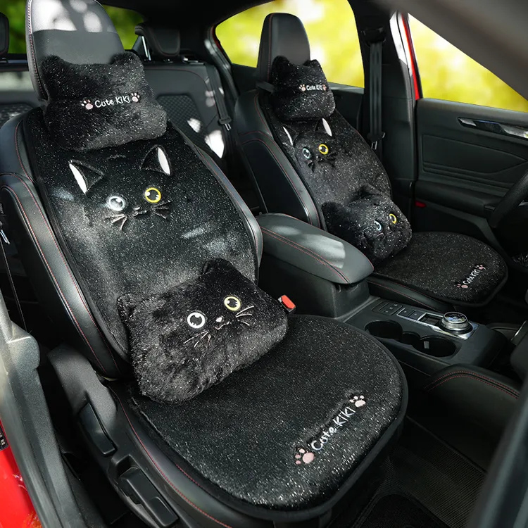 夏雷顿冬季毛绒汽车坐垫加厚加密保暖舒适防滑满天星猫咪垫不掉色