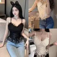 【安心推荐】性感辣妹法式蕾丝带胸垫吊带上衣内搭外穿绑带