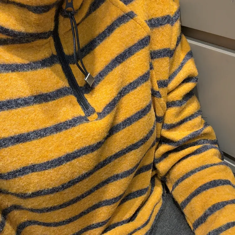 条纹半拉链毛绒卫衣针织衫套头半高领