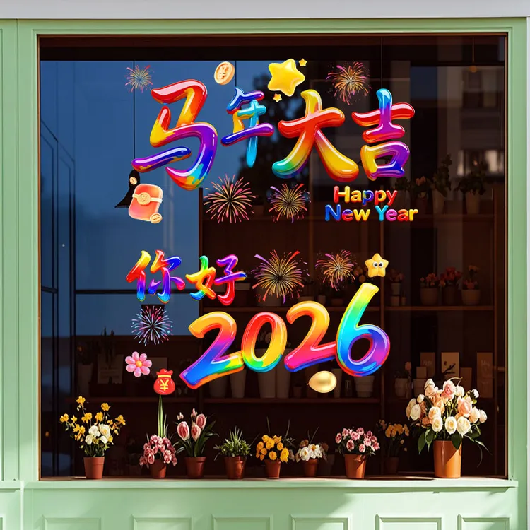 2026 新年过年玻璃装饰窗花 5D立体果冻效果福字乔迁静电贴不留胶