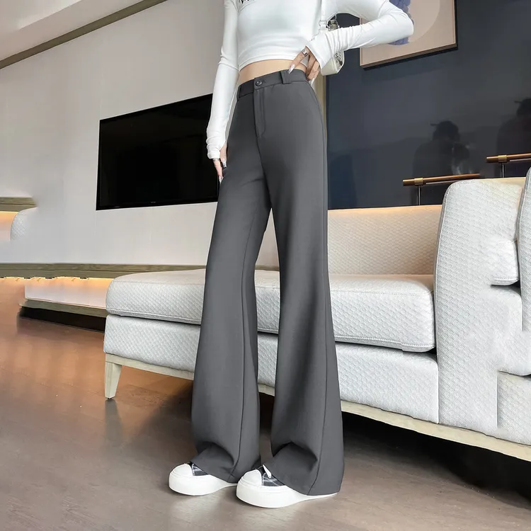 灰色微喇叭裤女2025新款春秋高腰休闲修身显瘦直筒松紧腰西装马蹄