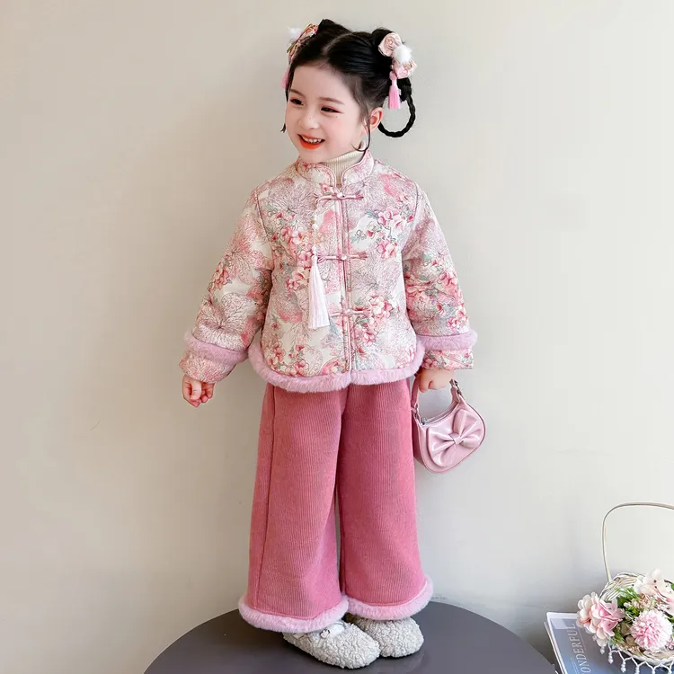 女童新中式套装秋冬季2025新款儿童国风年服洋气宝宝加绒加厚唐装