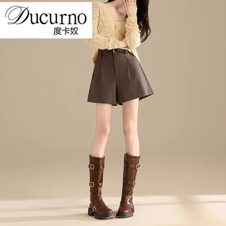 超火皮短裤女秋季2025新款设计感高腰a字遮肉宽松显瘦休闲阔腿裤