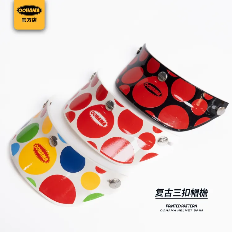 OOHAMA复古机车半盔3/4盔棋盘格火焰透明色帽檐哈雷防晒可调节