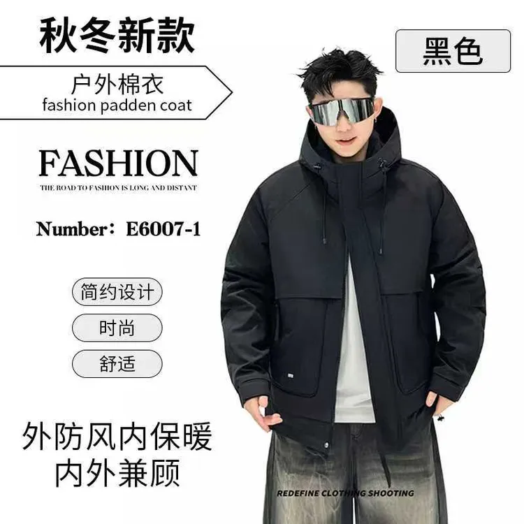 轻奢冲锋衣二棉外套连帽棉服春秋冬季防寒保暖时尚工装夹克男夹棉