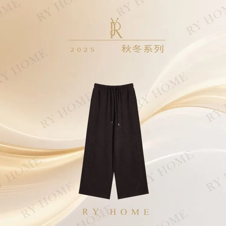 【容雨RYHOME】绵羊毛莱赛尔混纺格纹松紧腰休闲直筒裤253K2791