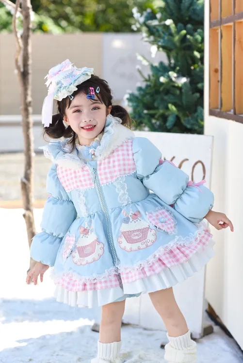 玛奇朵女童洛丽塔羽绒服冬装中长加厚保暖防风外套玉桂狗连帽上衣