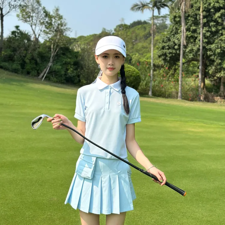 新款2026春夏高尔夫女士翻领透气短袖T恤修身高弹力POLO领宽松