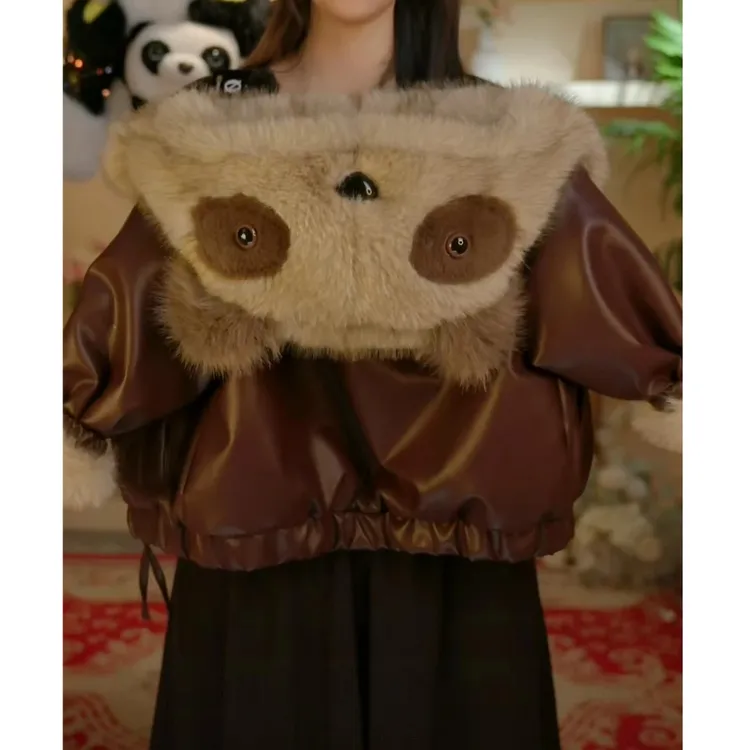 【小浣熊】2025新款冬款男女童洋气时尚加厚外套韩版PU加绒保暖外衣