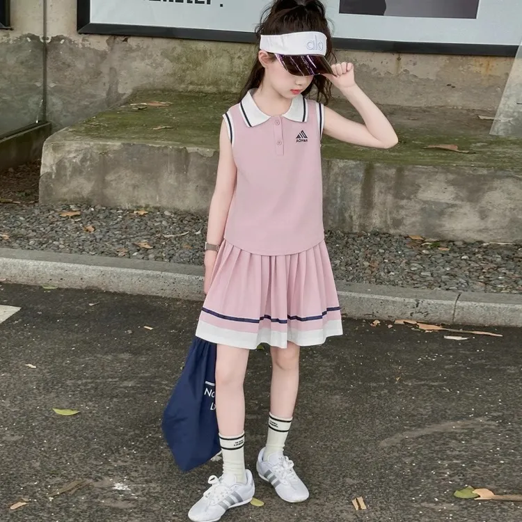 女童夏套装2025新款儿童洋气无袖薄款夏装女孩夏季运动短裙两件套