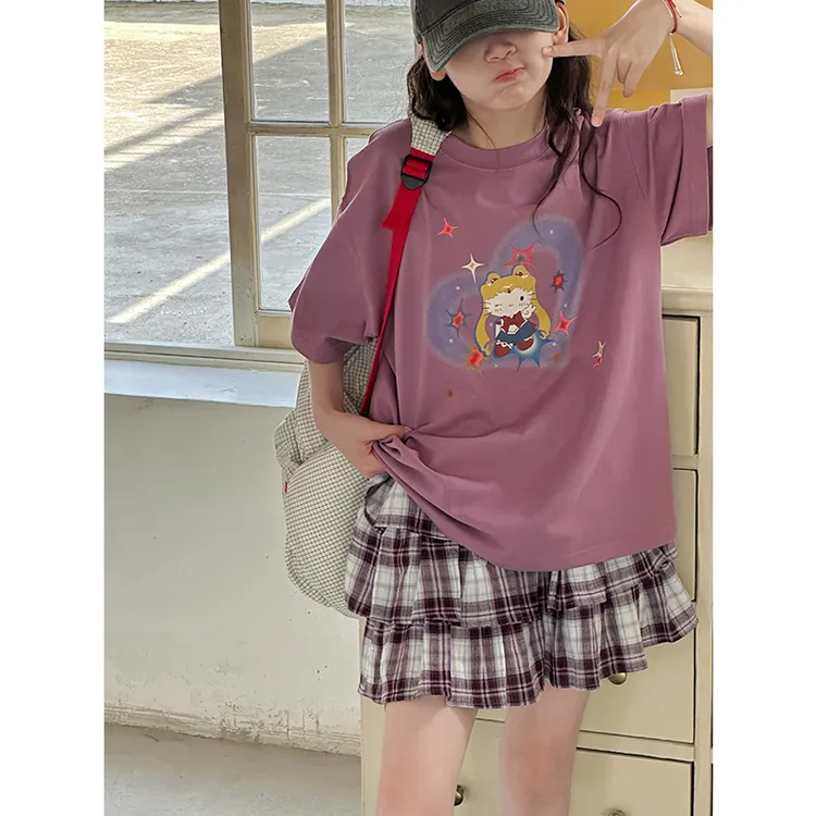 K29048慵懒女童短袖T恤2025夏装新款儿童休闲上衣半袖宽松衣服潮t