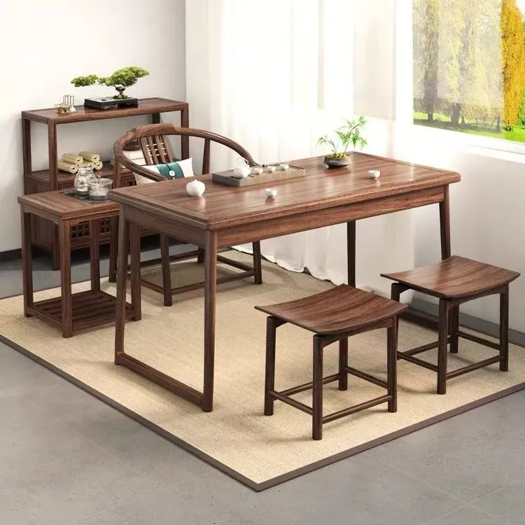 阳台茶桌椅组合小户型家用现代简约禅意新中式实木茶桌原木茶台