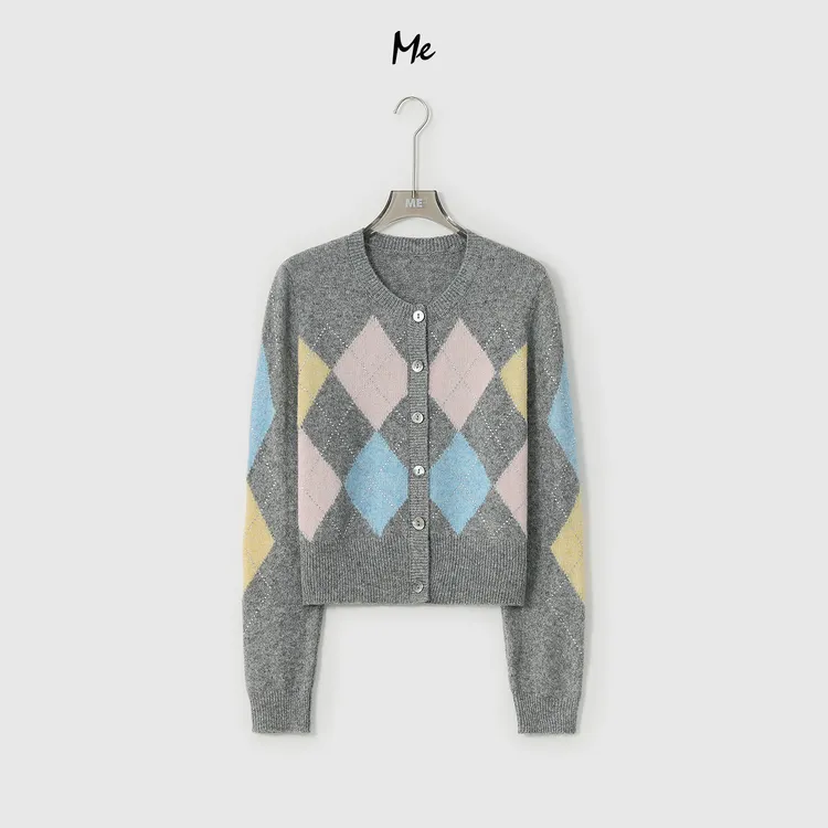 ME【星辰小菱花】天丝绵羊毛混纺奢牌感多彩菱格时尚毛衣MESA3556