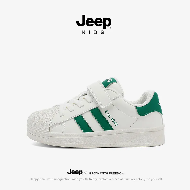 jeep儿童小白鞋男童2025新款秋季贝壳头板鞋女童鞋子春秋款运动鞋