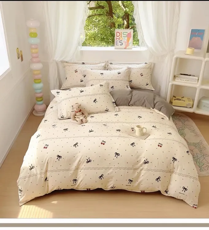 皱皱纱四季床盖印花床上用品床单双面大床通用亲肤简约柔软加厚